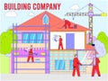 Builder in house construction vector illustration, cartoon worker man character work on building home, line people in Royalty Free Stock Photo