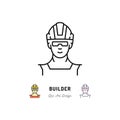 Builder icon, Work man isolated. Worker in a construction helmet thin line art icons