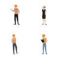 Builder icons set cartoon . Construction worker people