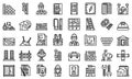 Builder icons set, outline style