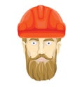 Builder, industrial worker. The face of a bearded man in a construction helmet. Vector Illustration, isolated on white.