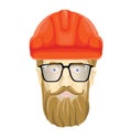 Builder, industrial worker. The face of a bearded man with glasses in a construction helmet. Vector Illustration