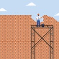 Builder laying bricks on wall cartoon vector illustration Royalty Free Stock Photo