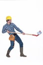 Builder lifting a house Royalty Free Stock Photo