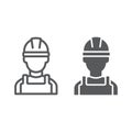 Builder line and glyph icon, engineer and man, construction worker sign, vector graphics, a linear pattern