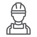 Builder line icon, engineer and man, construction worker sign, vector graphics, a linear pattern on a white background.