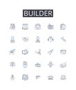 Builder line icons collection. Architect, Constructor, Contractor, Craftsman, Fabricator, Manufacturer, Producer vector