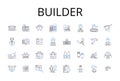 Builder line icons collection. Architect, Constructor, Contractor, Craftsman, Fabricator, Manufacturer, Producer vector