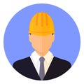 Builder male head wearing a helmet. Flat design. Avatar