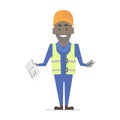 Builder man African American working. Architecture vector construction work