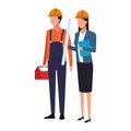 Builder man and engineer woman standing Royalty Free Stock Photo