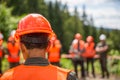Builder man. Helmet builder. Many construction workers helmet. Team in hardhat for work. Worker group wearing vest Royalty Free Stock Photo
