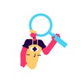 Builder man holding magnifying glass in hand