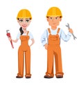 Builder man and woman in uniform Royalty Free Stock Photo