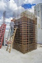 The builder mounts the formwork elevator shaft Royalty Free Stock Photo