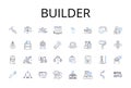 Builder line icons collection. Architect, Constructor, Contractor, Craftsman, Fabricator, Manufacturer, Producer vector