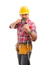 Builder preparing fists for fight