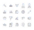 Builder production outline icons collection. Constructor, Fabricator, Manufacturer, Assembler, Producer, Carpentry