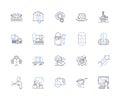 Builder production outline icons collection. Constructor, Fabricator, Manufacturer, Assembler, Producer, Carpentry