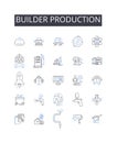 Builder production line icons collection. Manufacturer, Fabricator, Creator, Designer, Maker, Craftsman, Artisan vector