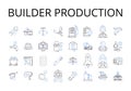 Builder production line icons collection. Manufacturer, Fabricator, Creator, Designer, Maker, Craftsman, Artisan vector