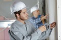 Builder with quipment indoors Royalty Free Stock Photo