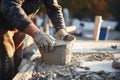 Builder readies mix Concrete in hand, poised for construction project Royalty Free Stock Photo