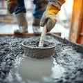 Builder readies mix Concrete in hand, poised for construction project Royalty Free Stock Photo
