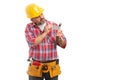 Builder repairing hammer with ducktape Royalty Free Stock Photo