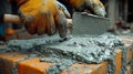 Builder& x27;s hands with cement on bricks Royalty Free Stock Photo