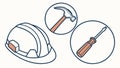 Builder\'s Tool Icons: Hard Hat, Hammer, Screwdriver, Work Safety, vector design Generative AI Royalty Free Stock Photo