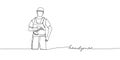 Builder with a screwdriver, handyman, hard hat one line art. Continuous line drawing of repair, professional, hand