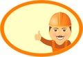 Builder showing thumb up and smile in frame