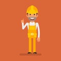 Builder showing thumbs up and smiles. Flat people Royalty Free Stock Photo