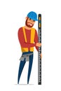 Builder with spirit level flat vector illustration Royalty Free Stock Photo