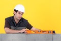 Builder with a spirit level Royalty Free Stock Photo