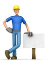Builder stands beside the blank board Royalty Free Stock Photo