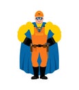 Builder superhero. Super Worker in mask and raincoat. Strong Service worker Serviceman