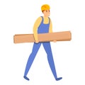 Builder take wood plank icon, cartoon style