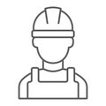 Builder thin line icon, engineer and man, construction worker sign, vector graphics, a linear pattern