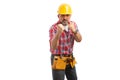 Builder threatening with fists Royalty Free Stock Photo