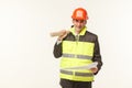 Builder with tools white background Royalty Free Stock Photo