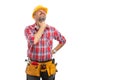 Builder touching neck as throat ache