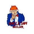 Builder Uncle Sam in the hard hat points with his finger