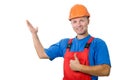 Builder in uniform pointing up Royalty Free Stock Photo