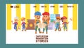 Builder vector web page constructor children character building construction design illustration backdrop of worker