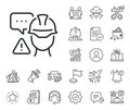 Builder warning line icon. Construction inspection sign. Salaryman, gender equality and alert bell. Vector