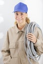 builder woman holding cables Royalty Free Stock Photo