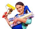 Builder woman with wallpaper. Royalty Free Stock Photo