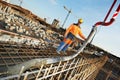 Builder worker at concrete pouring work